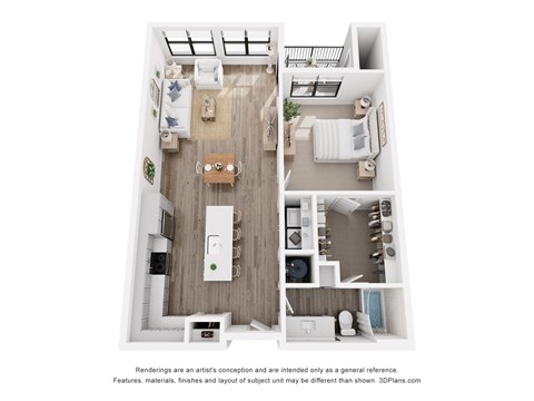 Rendering of the Mt Lincoln one-bedroom, one-bathroom apartment at Velo Interlocken in Broomfield, CO
